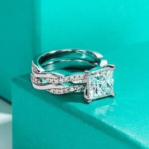 3.384cttw Princess Cut Moissanite Ring Infinity D Color VVS1 Silver Twisted Vine